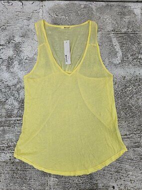 LA Made Women Tank Top Yellow 100% Cotton Tee Size S Made in USA NWT